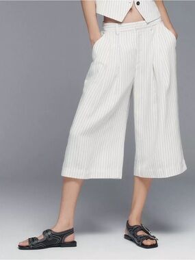 Anthropologie Maeve 3X Cropped Wide Leg Culotte Capris Plus Size Pinstripes
